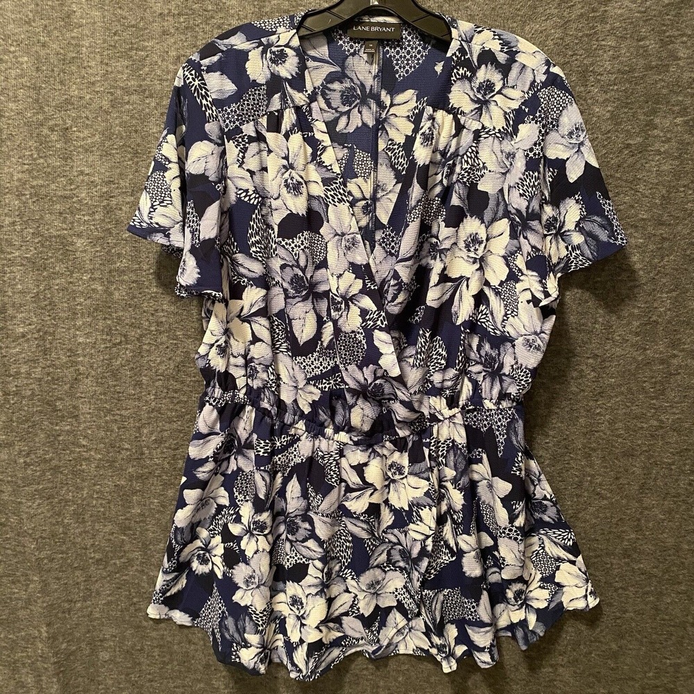 NEW Lane Bryant Top Women Plus 14 Floral Surplice Babydoll Gauze Boho Blouse